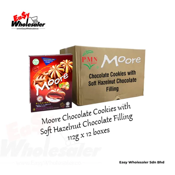 PMN Moore Chocolate Cookies with Soft Hazelnut Chocolate Filling 112g 3