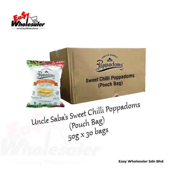Uncle Saba’s Sweet Chilli Poppadoms 50g Pouch Bag 3