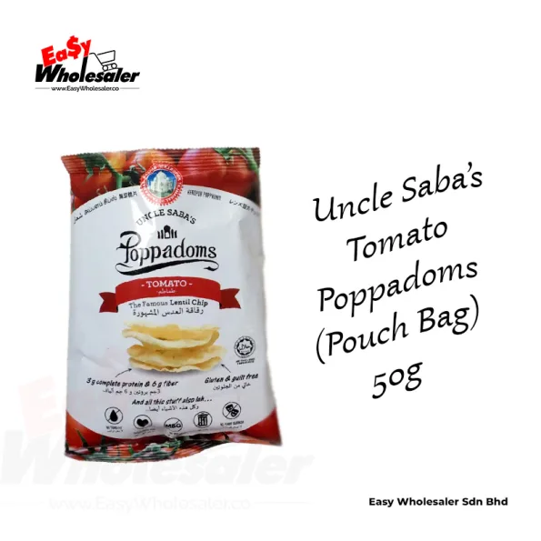 Uncle Saba's Tomato Poppadoms 50g Pouch Bag