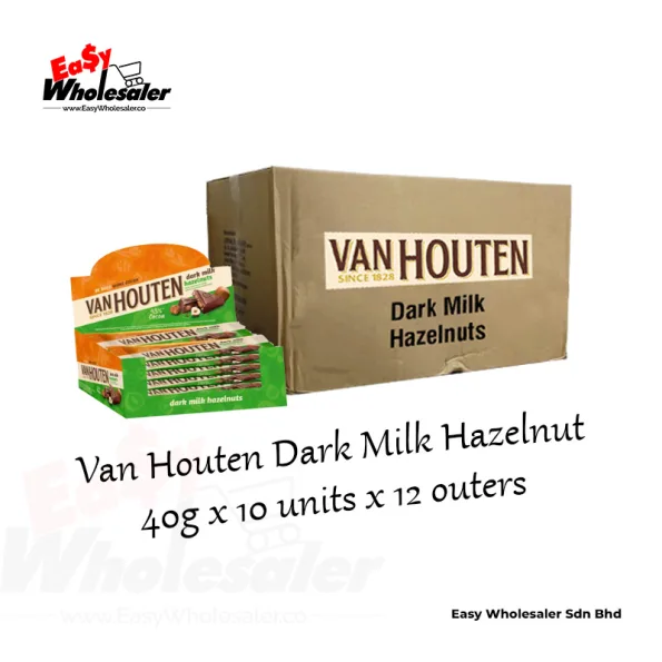 Van Houten Dark Milk Hazelnuts Chocolate Bar 40g 4